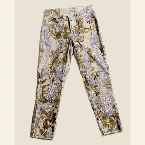 Cambio Paris Easy Kick Print Jeans Lavender Floral Straight Leg Ankle Sz 34 US 2 - Picture 2 of 12